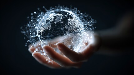 Fototapete - Conceptual digital world in human hands, representing global connections, future technology, and innovative data visualization beautifully.