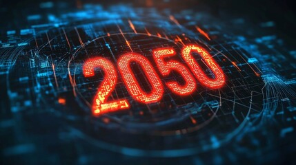 Poster - A Glowing Numerical Prediction for the Year 2050 Amid a High-Tech Futuristic Cyber Web World