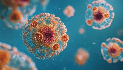 Poster - Microscopic View of Intricate Cellular Structures, Vivid Orange and Teal Hues