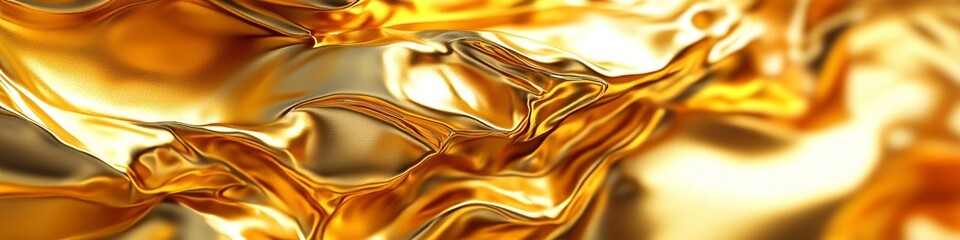 Poster - Abstract Liquid Curves with Golden Foil Effect and Glossy Fabric Illustration for Luxury Design