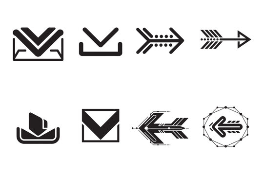 Black arrows and download icons mail envelope