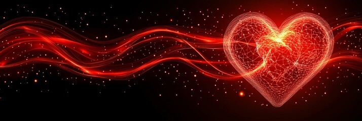 Poster - Vibrant Geometric Vector Art Illustrating Heart Waves in Red, Symbolizing Energy and Passion