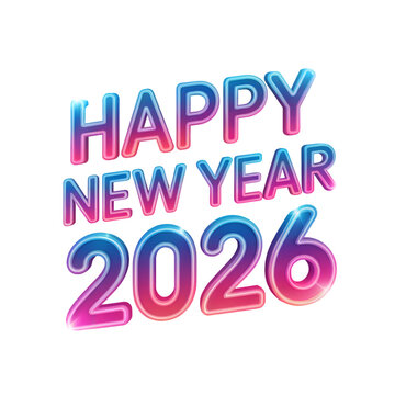 Happy New Year 2026 Neon Text 3 D Render Pink Blue Gradient Colors White Background Transparent P N G Download