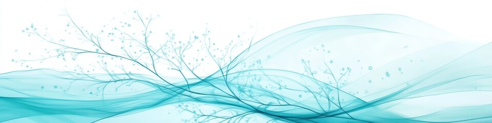 Poster - Serene Aqua Scene Soft Watercolor Waves and Delicate Branches Creating a Dreamy Atmosphere