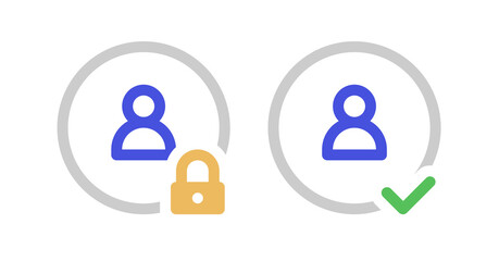 Poster - Account Security: Locked and Unlocked User Profile Icons, Flat Design