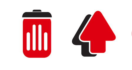 Poster - Red and Black Minimalist Trash Can and Up Arrow Icons:  Digital Graphic Design Elements