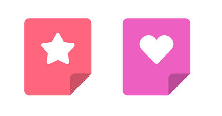Poster - Pink and coral paper notes with star and heart icons: minimalist design.