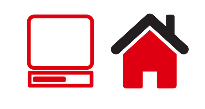 Red minimalist home and computer icon; modern, simple, and clean design.