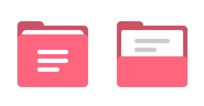 Pink Document Folders: Simple Flat Design, Minimalist Style, Modern Interface Icons