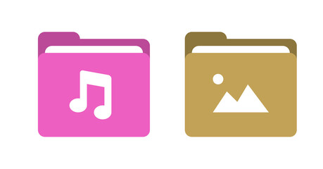 Poster - Pink and gold digital media folders: music and image icons.