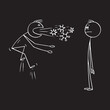 © Fajar - Angry stick figure expelling germs at a sad stick figure, a cartoon depiction of contagious illness.