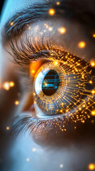 Poster - Closeup of a bionic eye with glowing circuits. Concept of artificial intelligence integration.