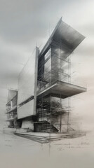 Poster - A sketch of a modern building architectural design