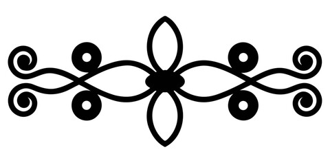 Poster - Decorative black vector divider showcases symmetrical mirrored leaf shapes and elegant loops for enhancing graphic design projects with classic ornamentation.