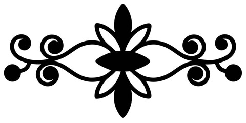 Poster - A classic black vector ornamental divider showcases elegant loops and gracefully mirrored leaf shapes, offering a sophisticated design element for various creative projects.