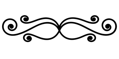 Fototapete - An elegant vintage horizontal vector line art showcasing black decorative curls and a smooth symmetry, reminiscent of classic design elements perfect for adding a touch of sophistication.
