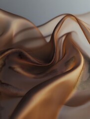 Poster - Smooth flowing waves of liquid chocolate create elegant abstract curves and swirls against neutral background, showcasing rich brown and caramel tones in silky texture.