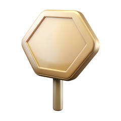 Poster - A 3d rendered golden hexagonal signpost with a smooth metallic finish isolated on transparent background