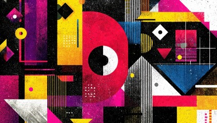 Poster - Vibrant geometric shapes burst with color in a dynamic abstract composition.