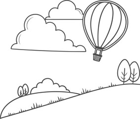 Aufkleber - here's a single sentence for naming your image: cartoon nature landscape with trees, blue sky, and c