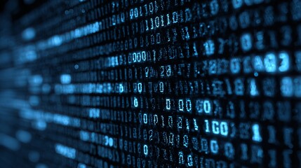 Poster - Cybernetic code cascade: Abstract digital rain of binary streams illuminates the dark future of technology and innovation.