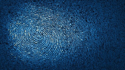 Poster - Intricate swirling fingerprint pattern in deep blue, highlighting unique identity with forensic implications and individuality on textured backdrop.