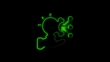 Poster - Green neon light bulb brain and circuit board concept on black background