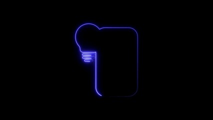 Poster - Blue neon light bulb and smartphone silhouette on black background