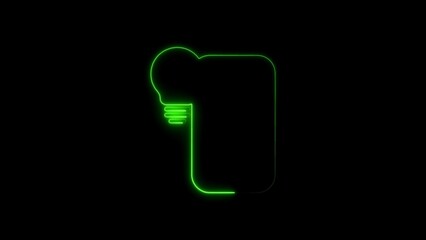 Aufkleber - Green Neon Lightbulb and Smartphone Silhouette on Black Background