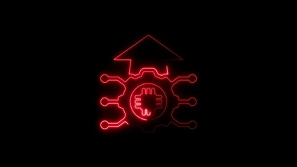 Aufkleber - Red neon circuit board with arrow and central processor on black background