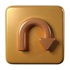 Poster - 3d rendered golden u turn arrow icon with subtle shading isolated on transparent background