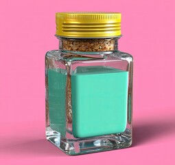 Fototapete - Rendering colorful glass bottle with silver cap for display in bright creative studio environment