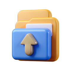 Poster - 3d rendered folder icon with upload arrow symbol and layers isolated on transparent background