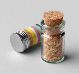 Fototapete - Contemporary product photography creative glass bottle with cork and silver cap minimalist style