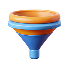 Poster - Three dimensional rendering of a multi tiered funnel with orange and blue sections isolated on transparent background