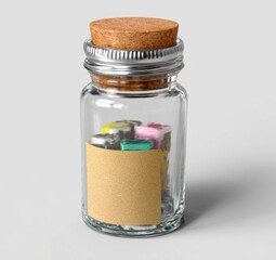 Fototapete - Close-up visual design glass bottle with silver cap - artistic 3d model on neutral background