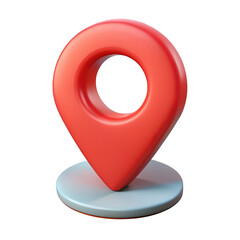 Poster - A vibrant red location pin marker with a circular opening sits on a light blue circular base isolated on transparent background