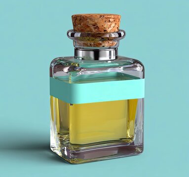 Artistic rendering of a glass bottle with silver cap in studio modern design minimalist view