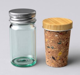 Fototapete - Rendering of a glass bottle with silver cap and cork lid 3d model studio high detail product showcase