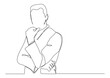 © Creative BD07 - continuous one line art of company boss.one line art of male company leader. character of male company boss folding hands in line drawing.