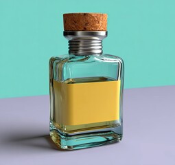 Fototapete - Artistic rendering of a glass bottle with silver cap minimalist setting product photography