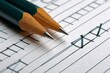 © juliars - Two sharpened pencils are pointing at a check mark on a piece of lined paper