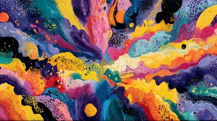 Poster - A colorful abstract painting with a rainbow of colors and shapes. The painting is full of energy and vibrancy, and it seems to be a representation of the beauty and diversity of the world