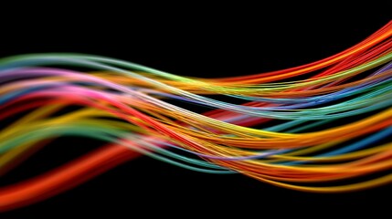 Poster - Abstract composition featuring vibrant multicolored strands against a stark black background creating a dynamic visual effect.