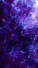 Poster - Purple abstract glowing dots forming chaotic trails over a dark backdrop