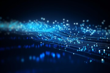 Fototapete - Digital data stream flowing on dark background, representing internet traffic, big data or information technology