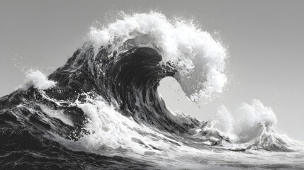 Poster - Wave with a black and white swirl. The wave is very large and has a lot of detail