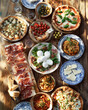 © Michał Magiera - Tradycyjne włoskie dania: makaron, pizza, oliwki i świeże zioła, serwowane na rustykalnej zastawie. Autentyczny smak i klimat słonecznej Italii przy stole.