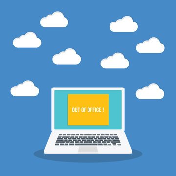 Laptop with out of office business sign