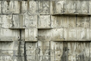 Poster - Close up of a concrete block wall revealing stains, holes, and a rough texture, suitable for backgrounds and textures